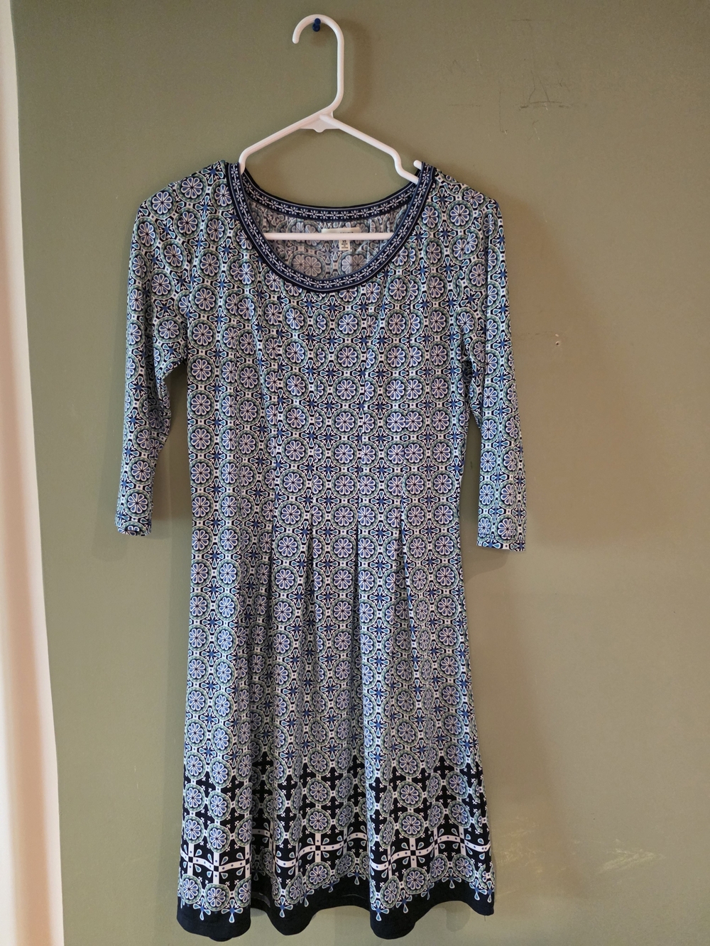 Max Studio Blue and Black Long-Sleeve Patterned Fit-and-Flare Dress XS NWOT
